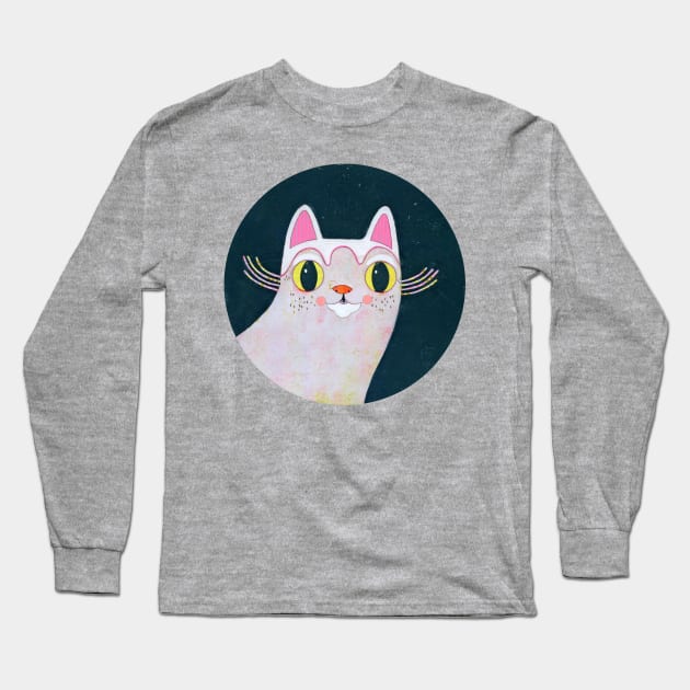 White Cat Long Sleeve T-Shirt by jenniferdavisart